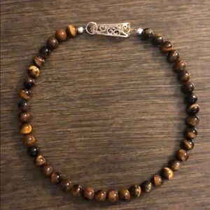 Hand made Tiger Eye beads necklace with Silver plated art deco snap closure